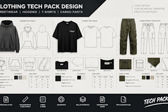 design streetwear, hoodie, t shirt and cargo pants clothing tech packs for you