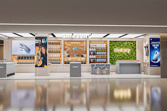 redesign 3d samsung galaxy store,retail interior display,pos gadget space render