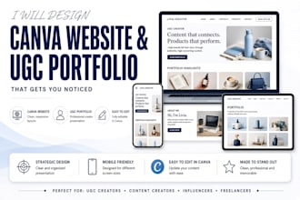 design canva website, canva landing page, media kit canva ugc portfolio website