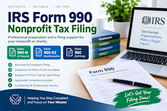 prepare and file irs form 990, 990ez nonprofit tax return and charity filing