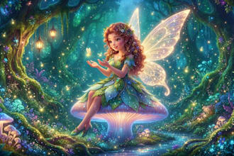 create a cute disney style fairy portrait with magical details