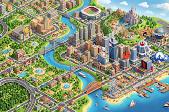 create 3d isometric map, isometric city map and illustrated location map