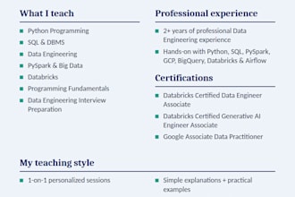 tutor you in python sql and data engineering