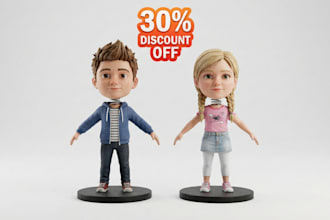 design 3d bobblehead, 3d figurine, 3d toy, funko pop, 3d character, 3d sculpting
