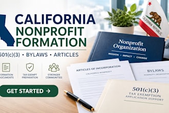 form your california nonprofit and prepare 501c3 application documents