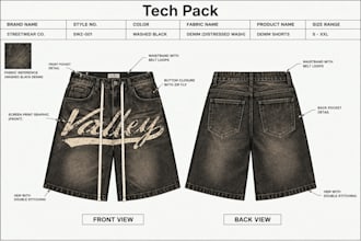 create streetwear tech pack for cargo pants, joggers and short for production
