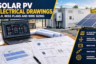 design solar pv electrical drawings, sld, bess and wire sizing