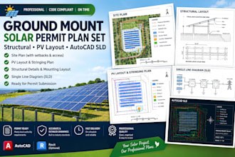 design ground mount solar permit plan set structural pv layout and autocad sld