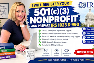 register your 501c3 nonprofit and prepare irs 1023 and 990