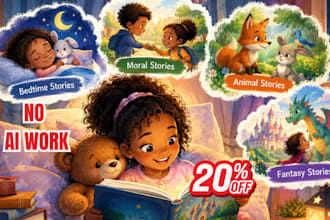 write, illustrate bedtime story moral story animal fantasy kids story writing