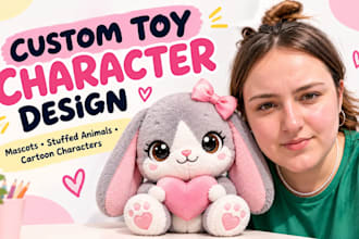 create cute plush toy, stuffed animal, mascot and cartoon character art