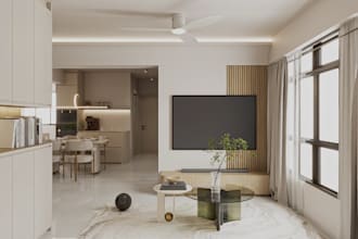 sketchup 3d minimalist residential suites,indoor home office, cgi bedroom render