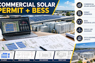 design commercial solar permit plans, pv layouts and bess drawings