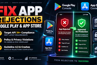 fix google play console and apple app store app rejection and compliance errors