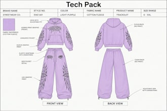 streetwear tech pack, jacket, tracksuit and sweatshirt ready for manufacturing
