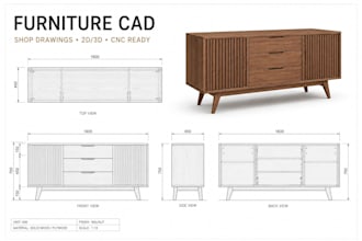 create 3d furniture cad, woodworking plans, cnc files 2d shop drawings cabinets