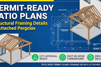 draft patio roof permit plans framing details attached pergola