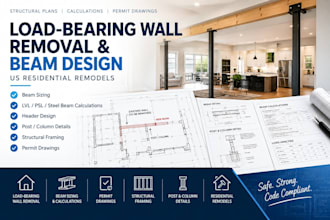 design load bearing wall removal plans and structural beam calculations
