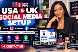 create and optimize your UK and USA tiktok instagram and facebook profiles