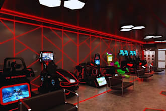 design a professional 3d arcade center and entertainment space