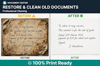 restore and clean old scanned documents and books to print ready