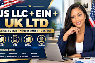 register US llc, UK ltd, ein, virtual office and  business online bank account