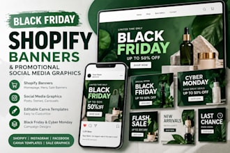 create black friday shopify banners, promotional social media graphics in canva