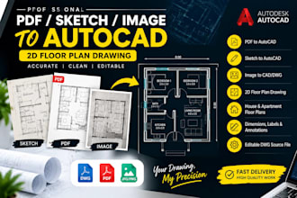 convert sketch PDF to autocad floor plan  2d cad drawing and dwg