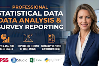 statistical data analysis, survey analysis,and report writing in spss,r,or excel