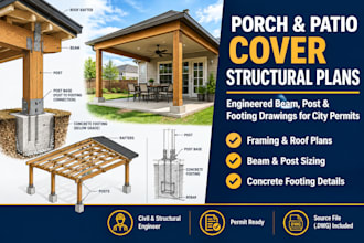 engineer porch roof patio cover beam post footing structural plans
