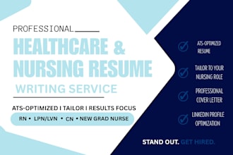 write healthcare resume and CV for medical, nursing, pharma, biotech, surgeon