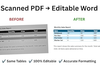 convert scanned PDF to editable word with same tables