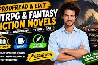 edit proofread litrpg fantasy fiction adventure novel book backstory ttrpg rpg