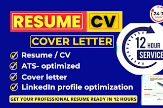 deliver 12 hours professional resume maker and tech CV writing service