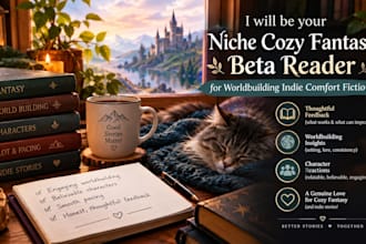 be your niche cozy fantasy beta reader for worldbuilding indie comfort fiction