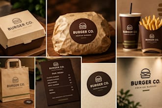 design premium burger, food and beverage restaurant branding and visual identity