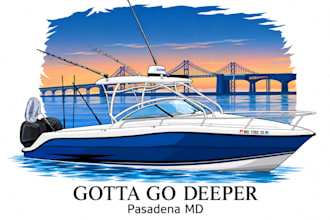 turn your boat photo into custom vector cartoon art for yourr