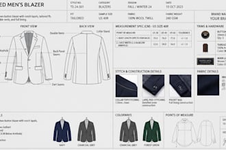 design professional apparel tech pack and garment flat sketch for production