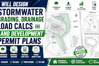 design stormwater grading, drainage load calcs and land development permit plans