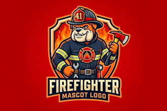 design firefighter mascot logo with unlimited revision