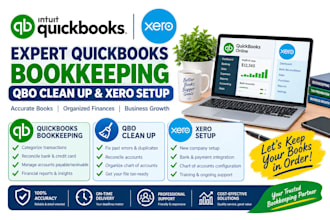 do expert quickbooks bookkeeping, qbo clean up, and xero setup