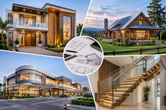 design architectural facades, farmhouses, malls and custom staircases