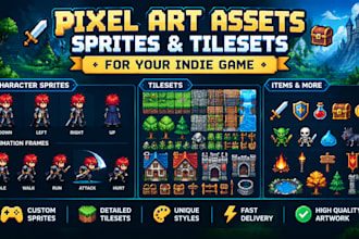 design pixel art assets, sprites and tilesets for your indie game