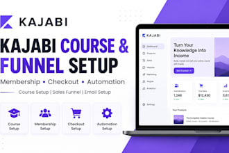 setup kajabi course, membership, sales funnel, checkout, automation, email setup