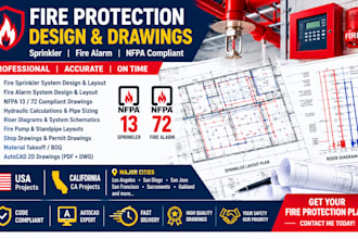 design fire protection, sprinkler and fire alarm plans with nfpa drawings