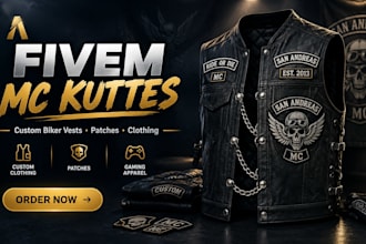 create custom fivem mc kuttes, biker vests, patches and clothing
