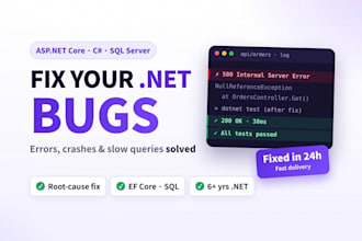 fix bugs and errors in asp net core, c sharp, web api and sql server