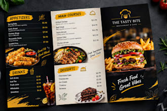 design bifold and trifold restaurant food menus for digital menu board