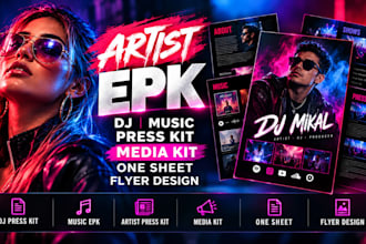 design music artist epk, dj press kit, media kit epk, dj one sheet, artist bio