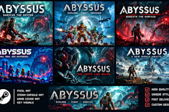 design stylized steam store capsule images, game cover art and key visuals